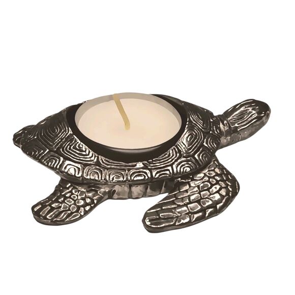 Yankee Candle Sea Turtle Silver Tea Light Candle Holder Retired 4" x 3.5" - Picture 1 of 14